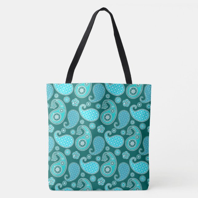 Paisley pattern, Teal, Aqua and White Tote Bag (Front)