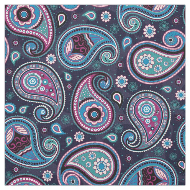 Paisley pattern teal blue fabric (Swatch)