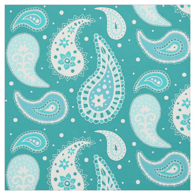Paisley Pattern Teal Blue Turquoise Fabric (Swatch)