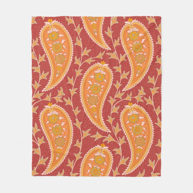 Paisley pattern. Turkish cucumber. Maroon-orange c Fleece Blanket (Front)