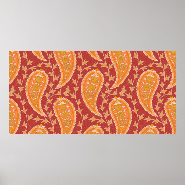 Paisley pattern. Turkish cucumber. Maroon-orange c Poster (Front)