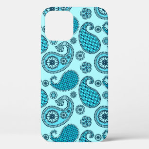 Paisley pattern, turquoise, aqua and navy iPhone 12 case