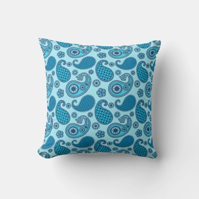 Paisley Pattern, Turquoise, Aqua and Navy  Cushion (Front)