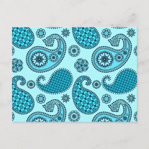 Paisley pattern, turquoise, aqua and navy postcard