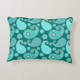 Paisley pattern, Turquoise, Aqua and White Decorative Cushion