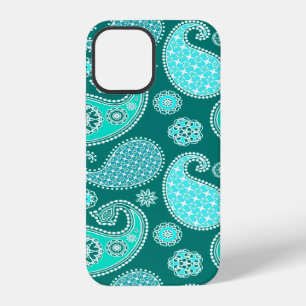 Paisley pattern, Turquoise, Aqua and White iPhone 12 Case