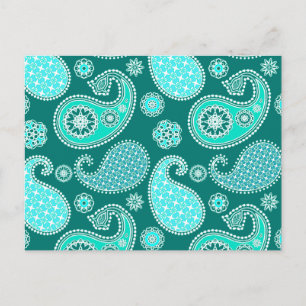 Paisley pattern, Turquoise, Aqua and White Postcard