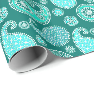 Paisley pattern, Turquoise, Aqua and White Wrapping Paper