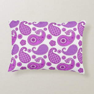 Paisley pattern, violet, purple and white decorative cushion