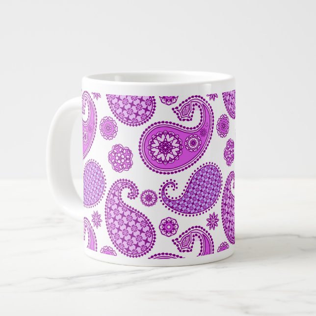 Paisley pattern, violet, purple and white large coffee mug (Front Left)