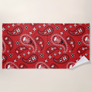Paisley Pattern with Red Background-23214 Beach Towel