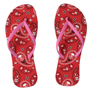 Paisley Pattern with Red Background-23214 Flip Flops