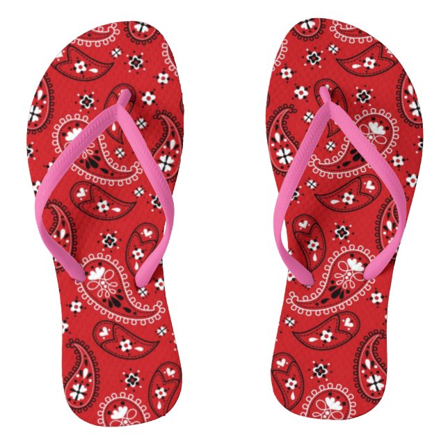 Paisley Pattern with Red Background-23214 Flip Flops (Footbed)