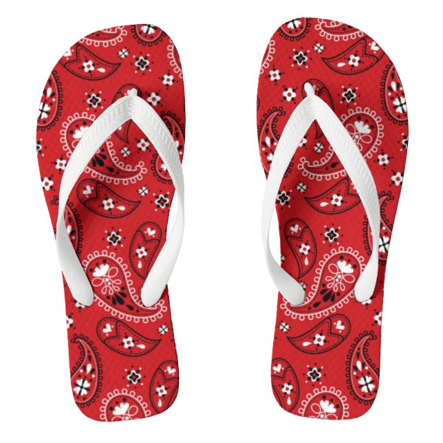 Paisley Pattern with Red Background-23214 Flip Flops (Footbed)