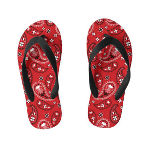 Paisley Pattern with Red Background-23214 Kid's Flip Flops