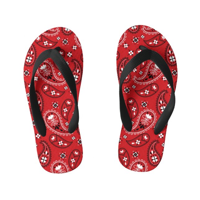 Paisley Pattern with Red Background-23214 Kid's Flip Flops (Footbed)
