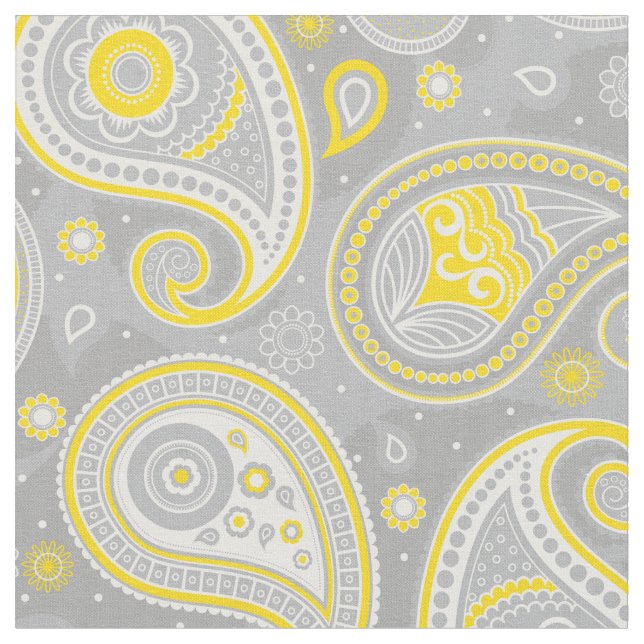 Paisley pattern yellow and grey fabric (Close Up)