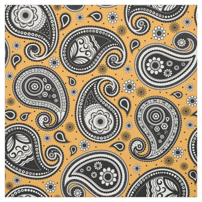 Paisley pattern yellow black white fabric (Swatch)