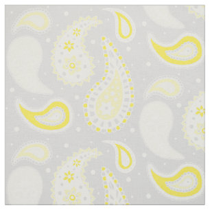 Paisley Pattern Yellow Light Grey Fabric
