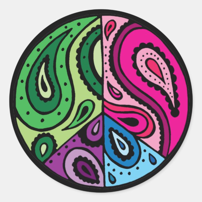 Paisley Peace Black Stickers (Front)