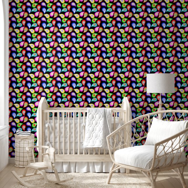 Paisley Peace Signs and Flowers on Black Wallpaper (Kids)