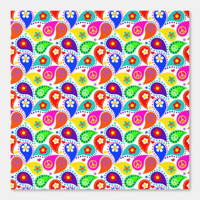 Paisley Peace Signs Flowers Bright and Beautiful Wallpaper (Front)