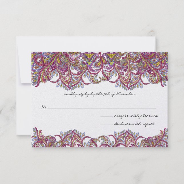 Paisley Peacock Chateau Pink Wedding Invitations (Front)