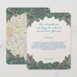 Paisley Peacock Colours Wedding Direction Receptio Invitation