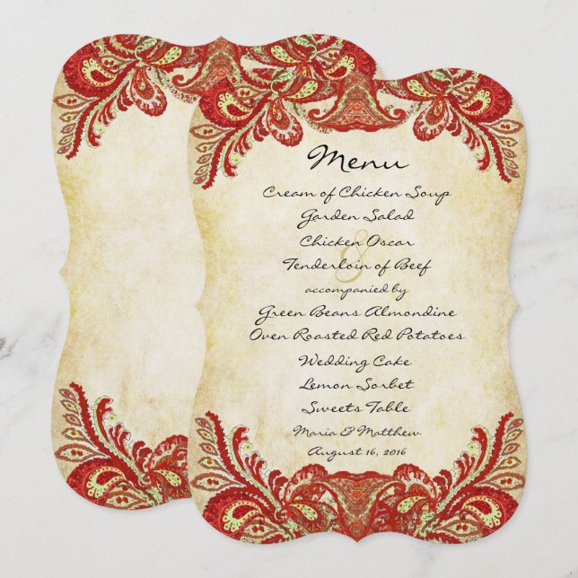 Paisley Peacock Colours Wedding Invitations (Front/Back)