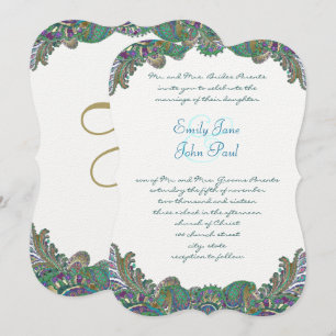Paisley Peacock Colours Wedding Invitations