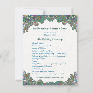 Paisley Peacock Colours Wedding Program Invitation
