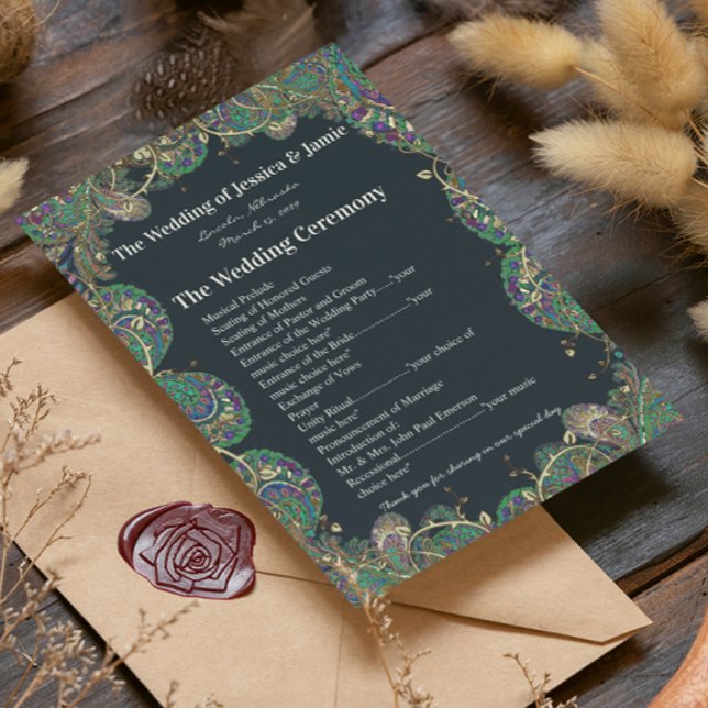 Paisley Peacock Colours Wedding Program Programme (Creator Uploaded)