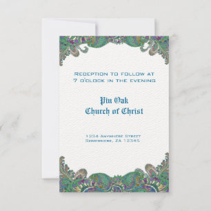 Paisley Peacock Colours Wedding Reception Cards