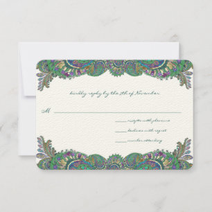 Paisley Peacock Colours Wedding Response Cards