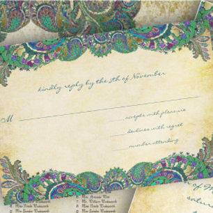 Paisley Peacock Colours Wedding Response Cards