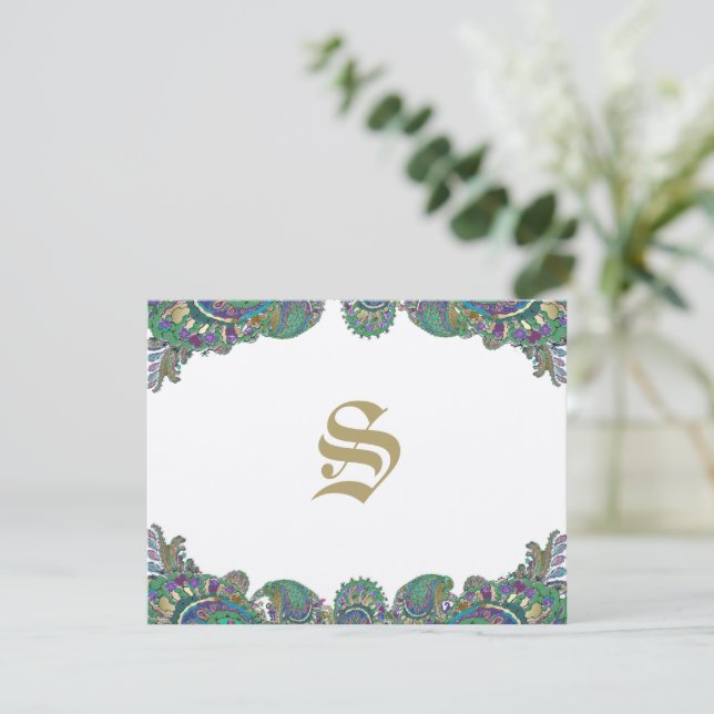 Paisley Peacock Colours Wedding Response Cards (Standing Front)
