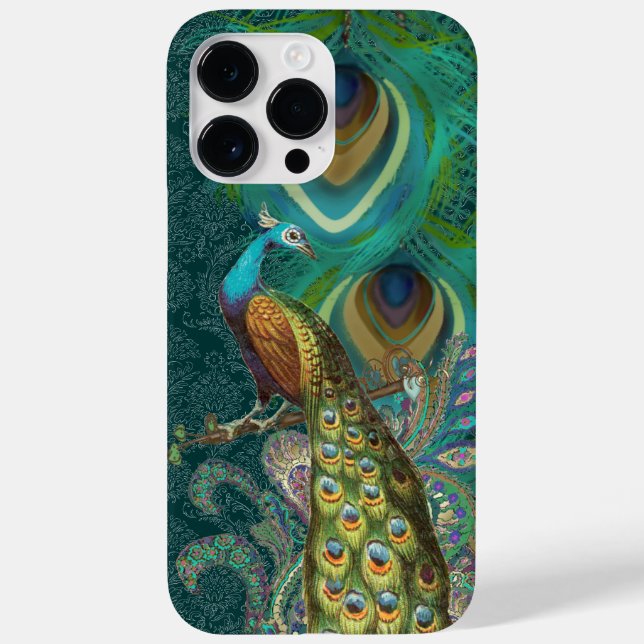 Paisley Peacock Elegant Feathers Blue Green Gold Case-Mate iPhone Case (Back)