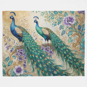 Paisley Peacock Floral Watercolor  Fleece Blanket