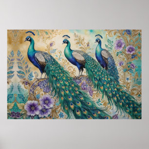 Paisley Peacock Floral Watercolor  Poster