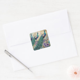 Paisley Peacock Floral Watercolor Square Sticker