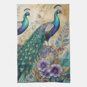 Paisley Peacock Floral Watercolor  Tea Towel