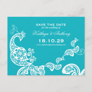 Paisley Peacock Romantic Chic Photo Save The Date Announcement Postcard