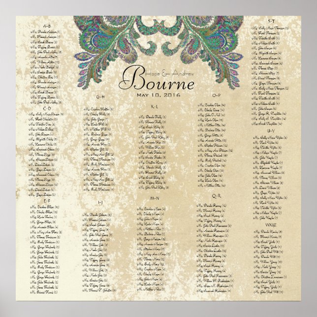 Paisley Peacock- Use 35 x 35 size (200 guests) Poster (Front)