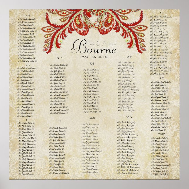 Paisley Peacock- Use 35 x 35 size (200 guests) Poster (Front)