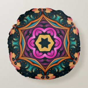 Paisley Pink Floral Flower 6a4 Round Cushion