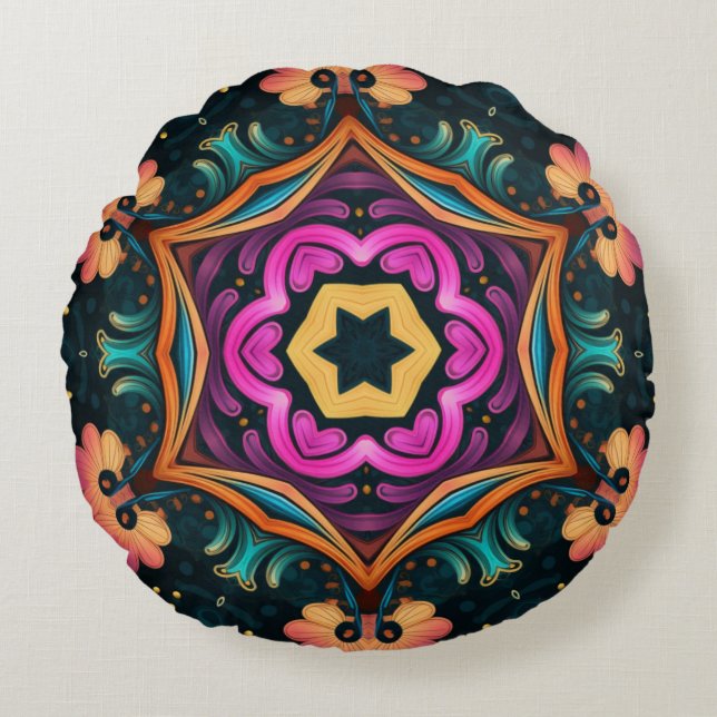 Paisley Pink Floral Flower 6a4 Round Cushion (Front)