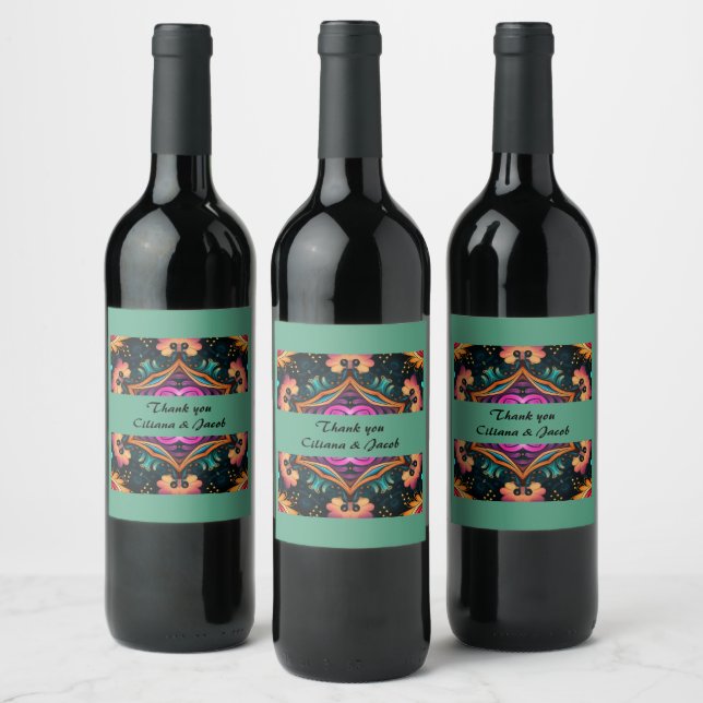 Paisley Pink Floral Save the date Wine Label (Bottles)