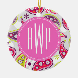 Paisley & Pink Monogram Ceramic Tree Decoration