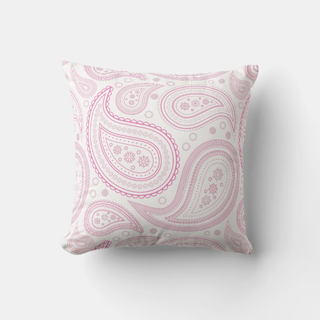 Paisley Pink on White Throw Pillow (Front)