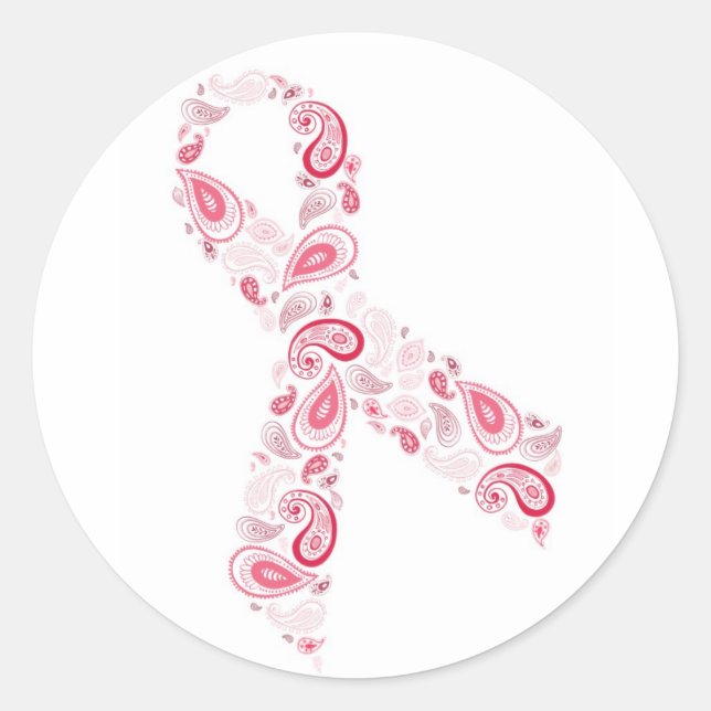 paisley pink ribbon sticker - white (Front)